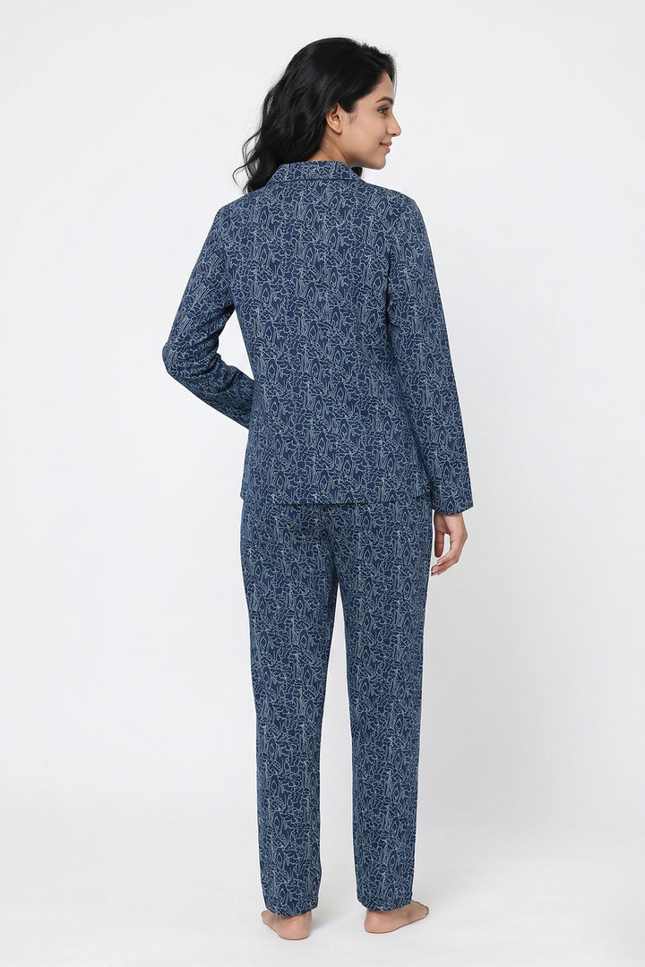 Zivame Farm Lore Knit Cotton Pyjama Set - Blue Depths — image 4